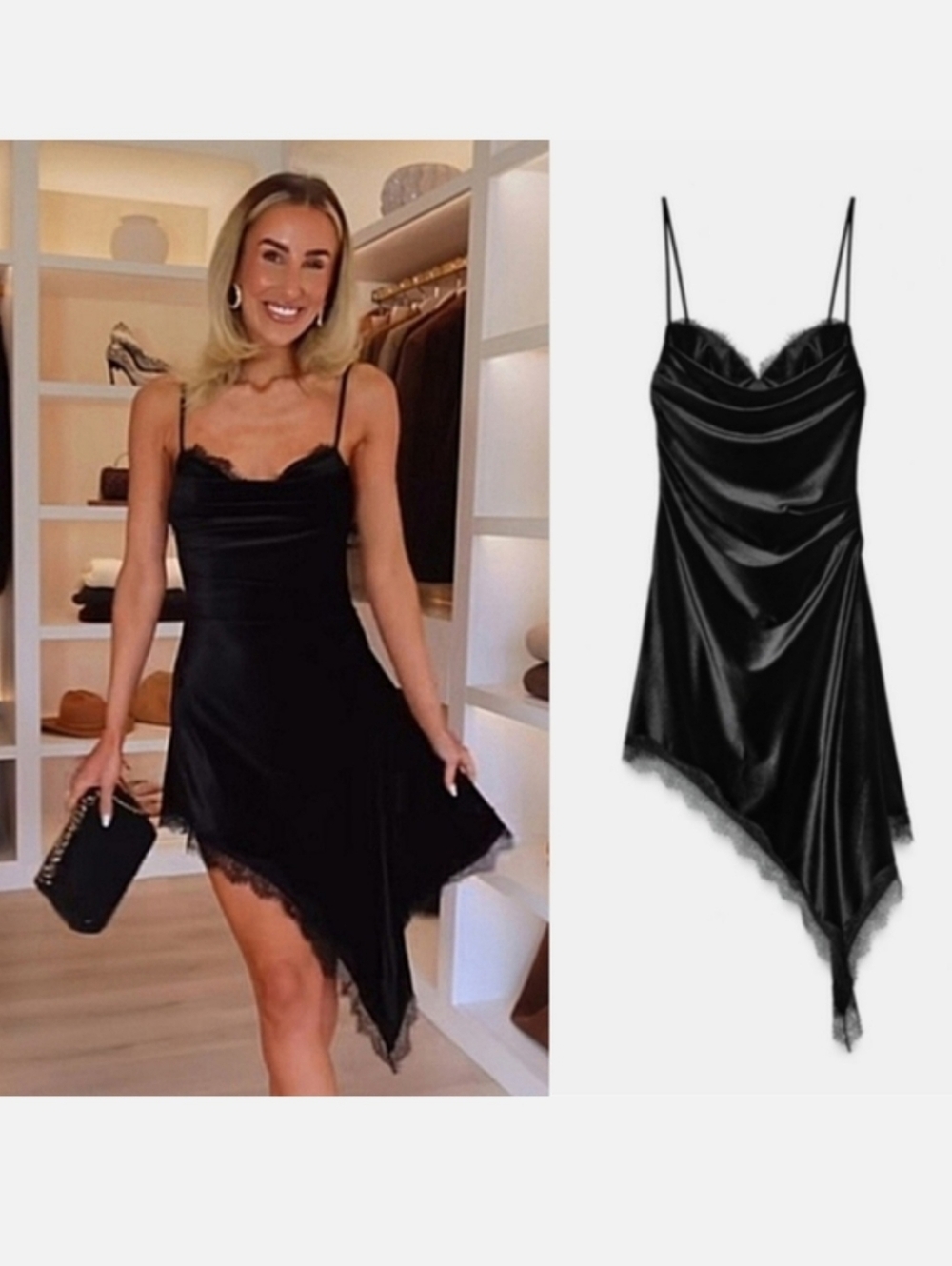 ZARA ASYMMETRICAL VELVET LACE DRESS BLACK SIZE M L NWT